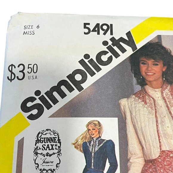 Simplicity 5491 Gunne Sax Jessica Misses Size 6 Dress & Vest Sewing Pattern - Picture 2 of 3